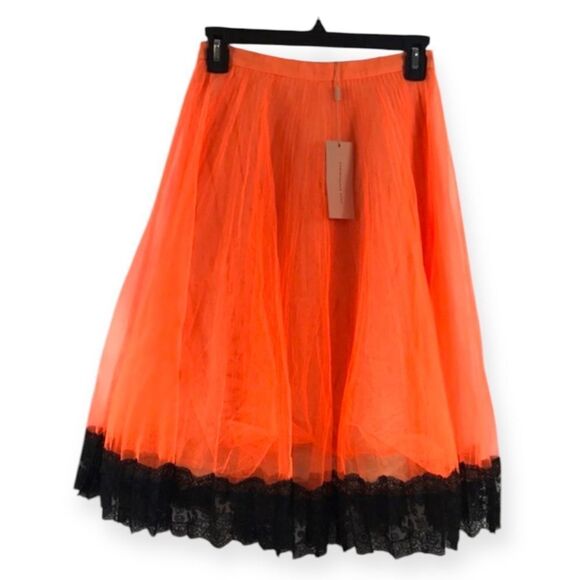 CHRISTOPHER KANE Tulle neon orange black plisse high waisted pleated skirt Sz 6 - Picture 5 of 14